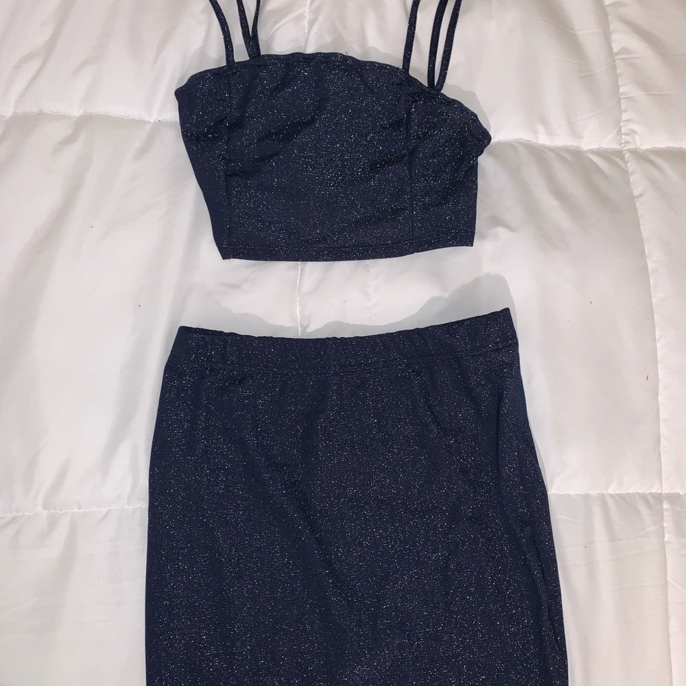 Shein Sparkly Navy Blue Two Piece Dress